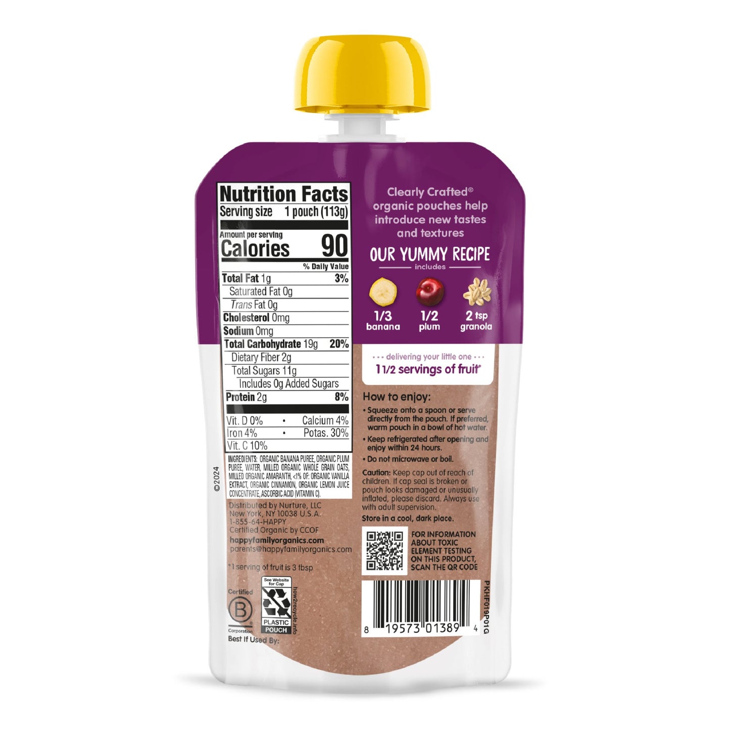 Happy Baby Organics Stage 2 Pouch - Bananas Plums & Granola