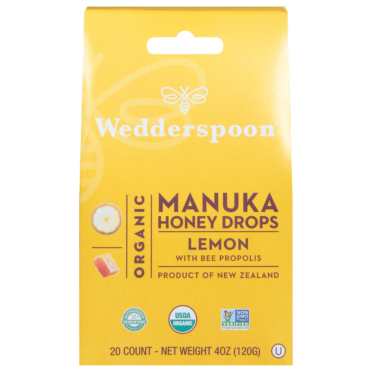 Wedderspoon Organic Manuka Honey Drops Lemon Bee Propolis