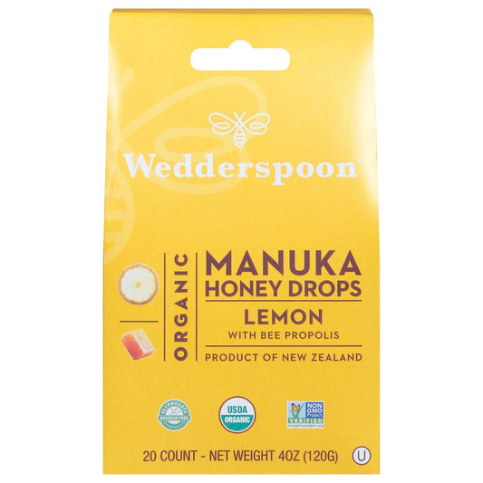 Wedderspoon Organic Manuka Honey Drops Lemon Bee Propolis