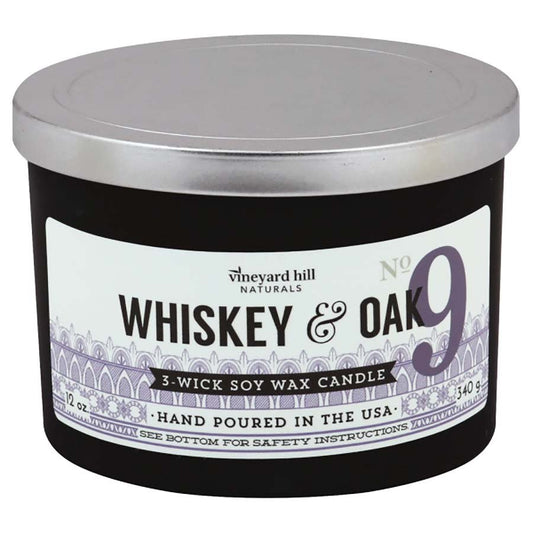 Vineyard Hill Naturals Whiskey & Oak Scented 3-Wick Soy Candle