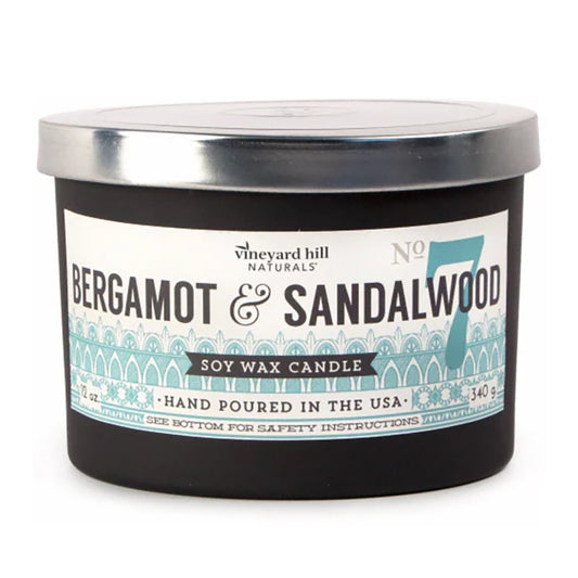 Vineyard Hill Naturals Bergamot & Sandalwood Scented Soy Candle