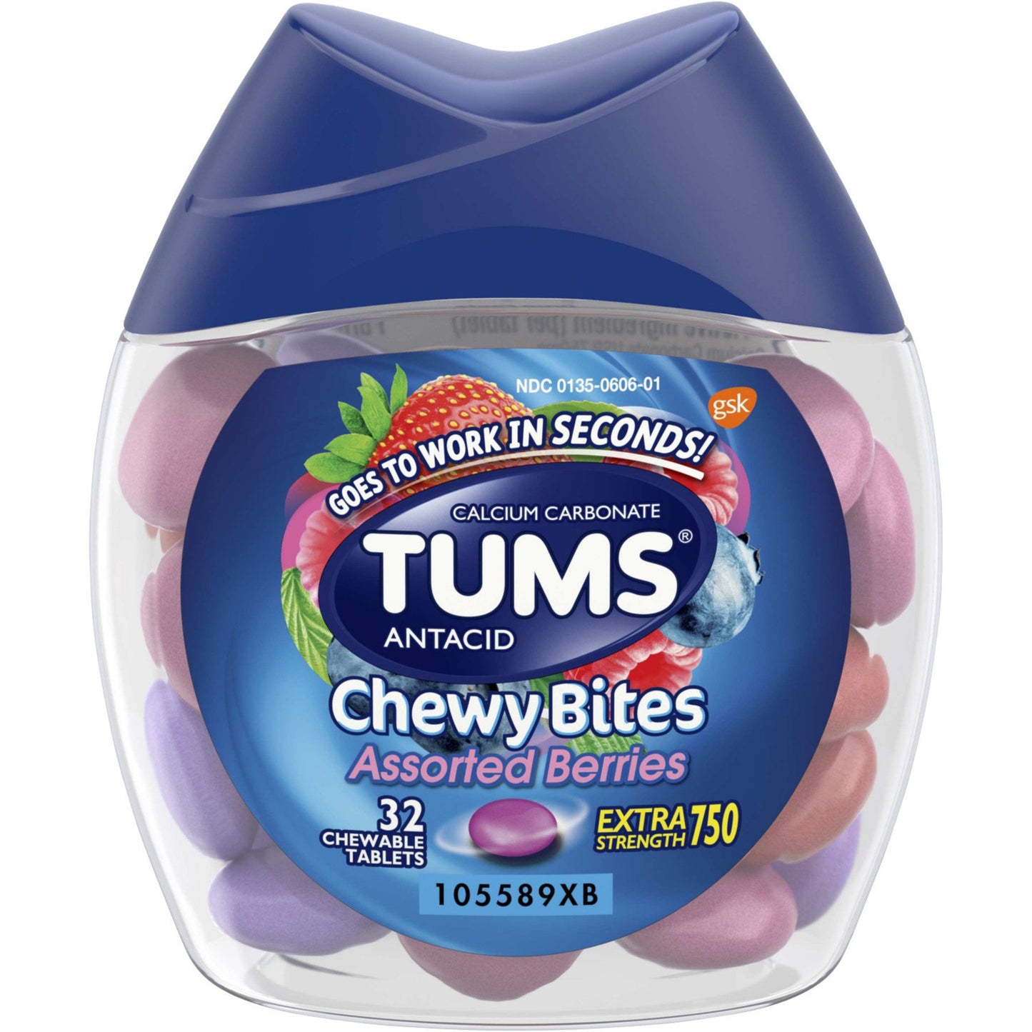 Tums Chewy Bites Chewable Antacid Tablets for Heartburn Relief, Assorted Berries
