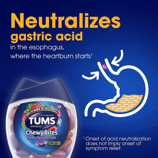 Tums Chewy Bites Chewable Antacid Tablets for Heartburn Relief, Assorted Berries