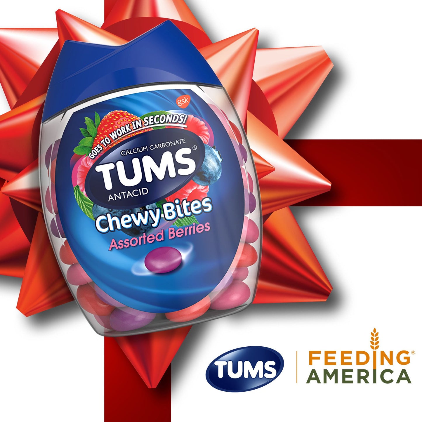 Tums Chewy Bites Chewable Antacid Tablets for Heartburn Relief, Assorted Berries