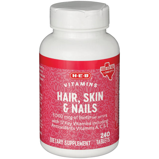 H-E-B Hair, Skin & Nails 5,000 mcg Biotin Tablets - Texas-Size Pack