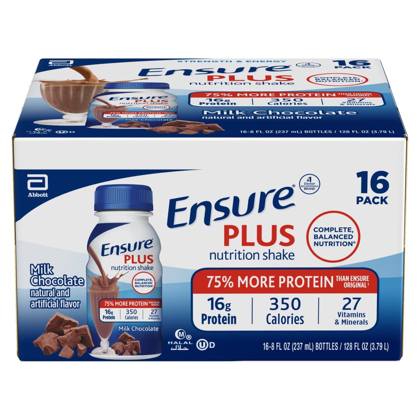 Ensure Plus Nutrition Shakes 16 pk Bottles - Milk Chocolate