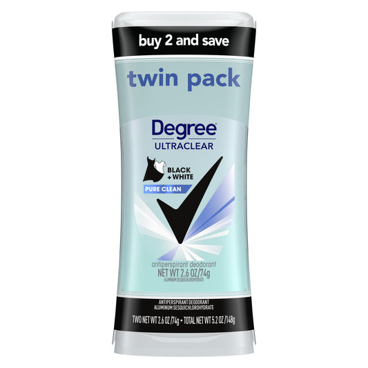 Degree Women Black + White Pure Clean UltraClear Antiperspirant Deodorant, Twin Pack