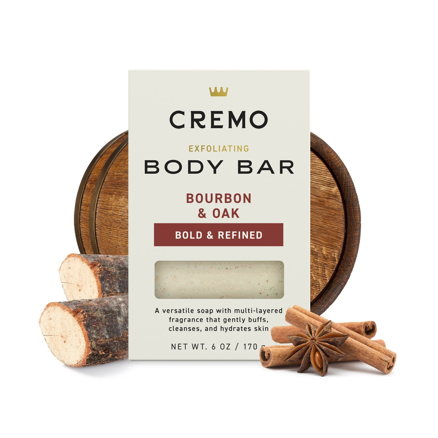 Cremo Exfoliating Body Bar - Bourbon & Oak