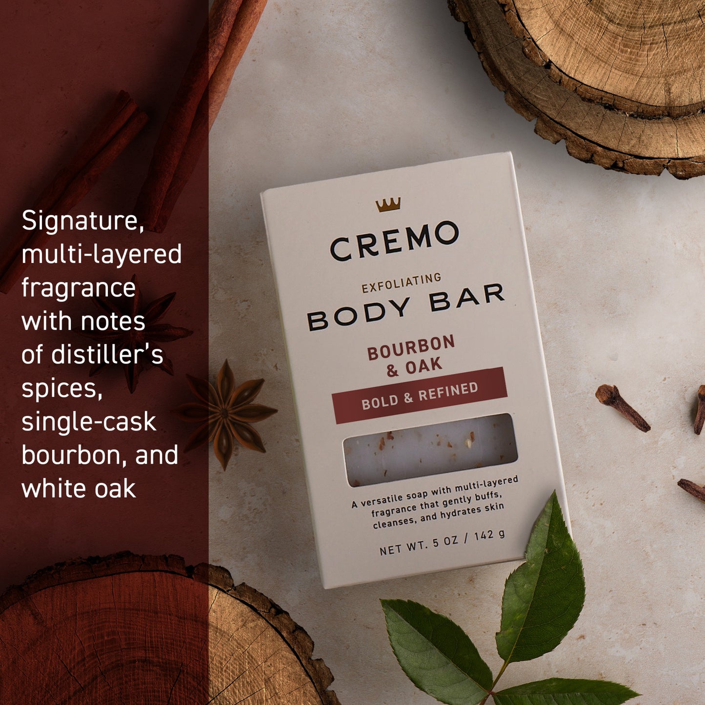 Cremo Exfoliating Body Bar - Bourbon & Oak