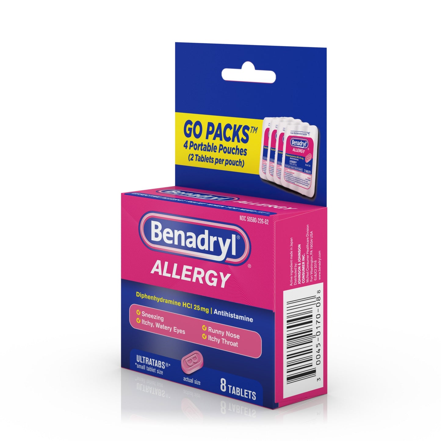 Benadryl Travel Size Allergy Relief Antihistamine Tablets Go Packs