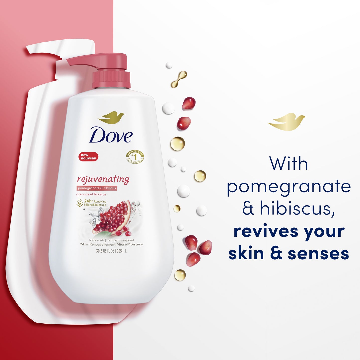 Dove Rejuvenating Body Wash with Pump - Pomegranate & Hibiscus