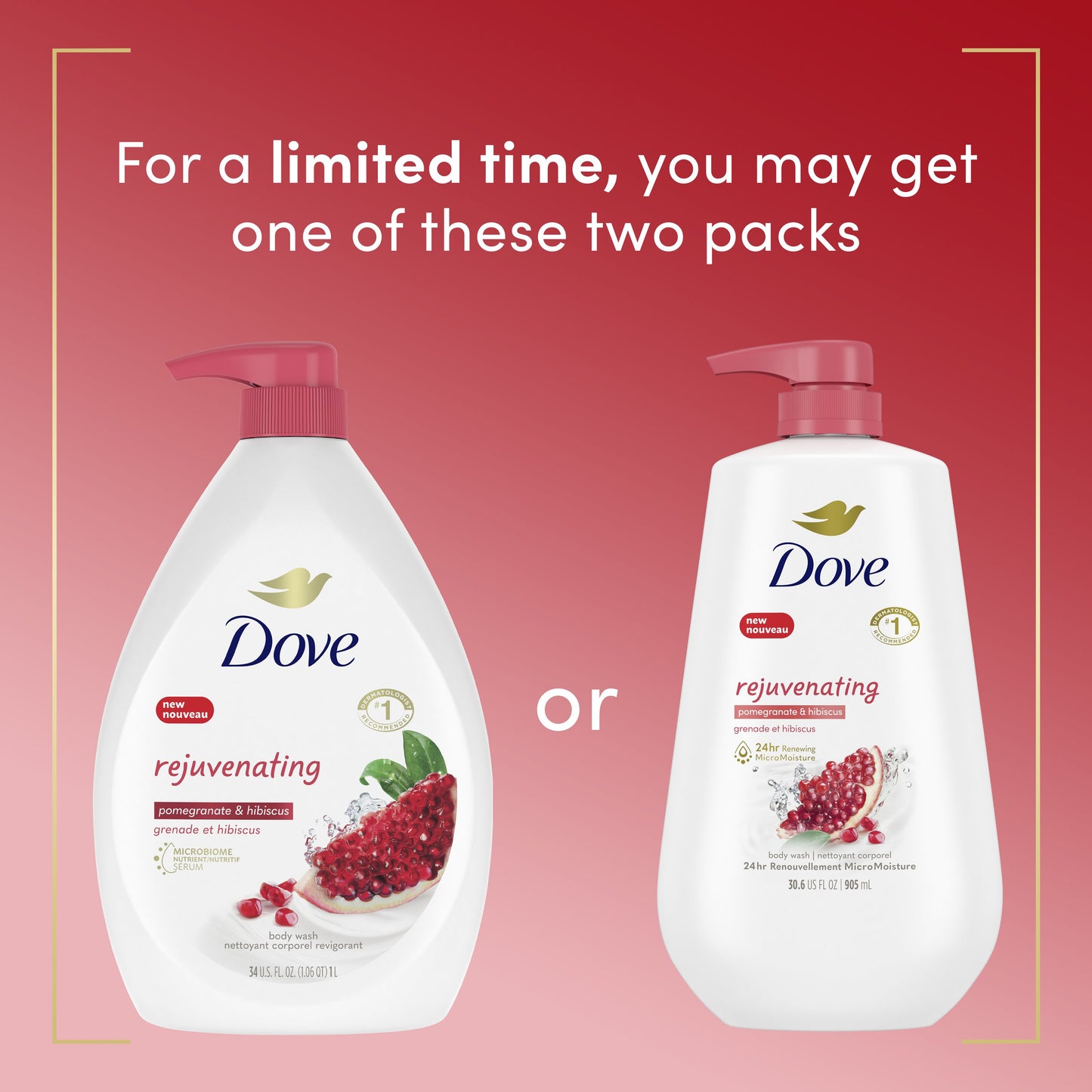 Dove Rejuvenating Body Wash with Pump - Pomegranate & Hibiscus