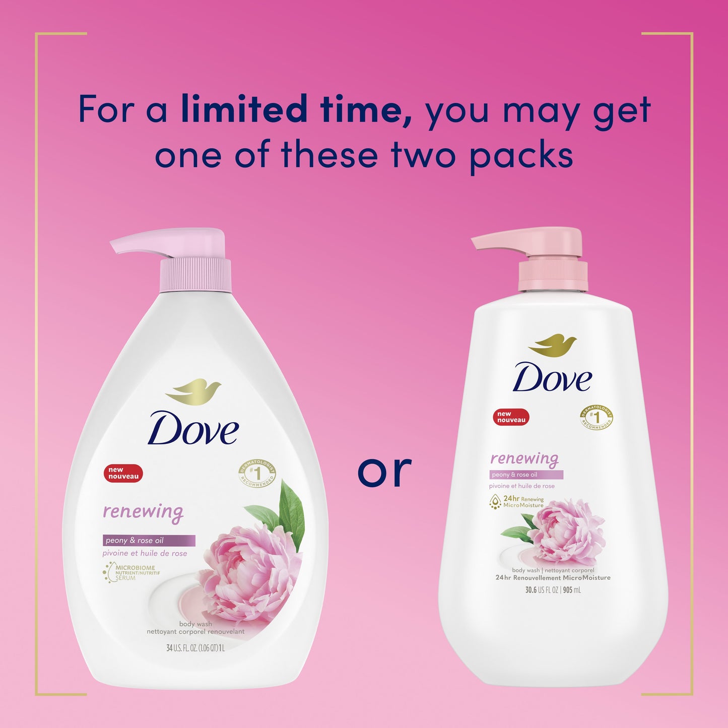 Dove Renewing Body Wash with Pump - Peony & Rose Oil