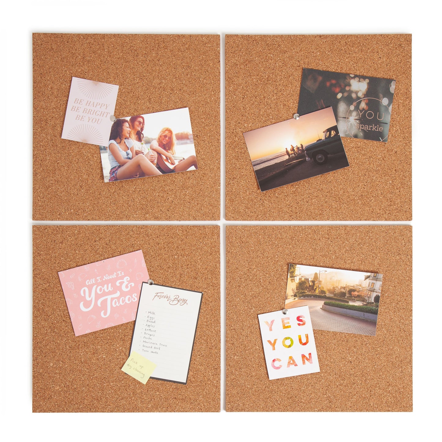 U Brands Square Cork Bulletin Tiles, 4 pk