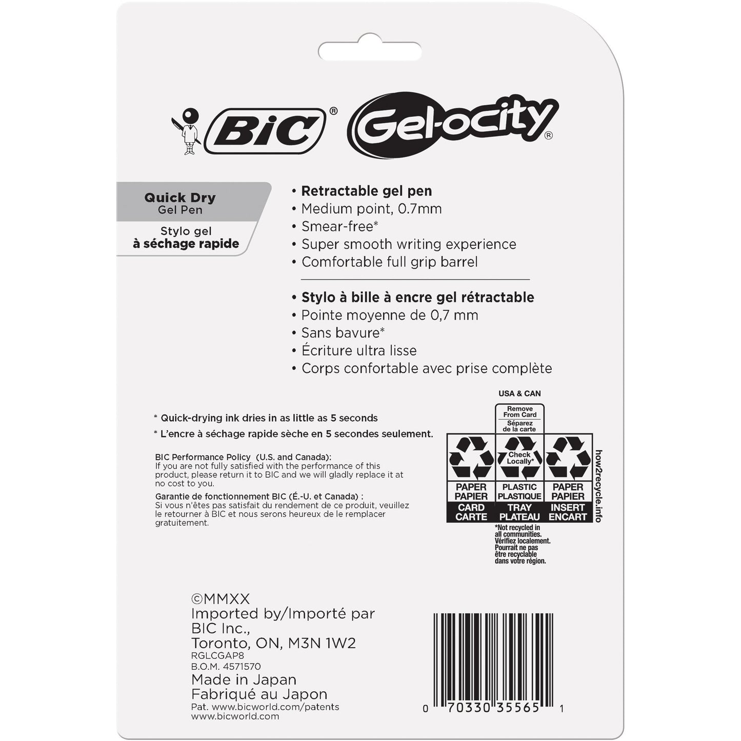 BIC Gel-ocity Quick Dry 0.7mm Gel Pens - Assorted Ink