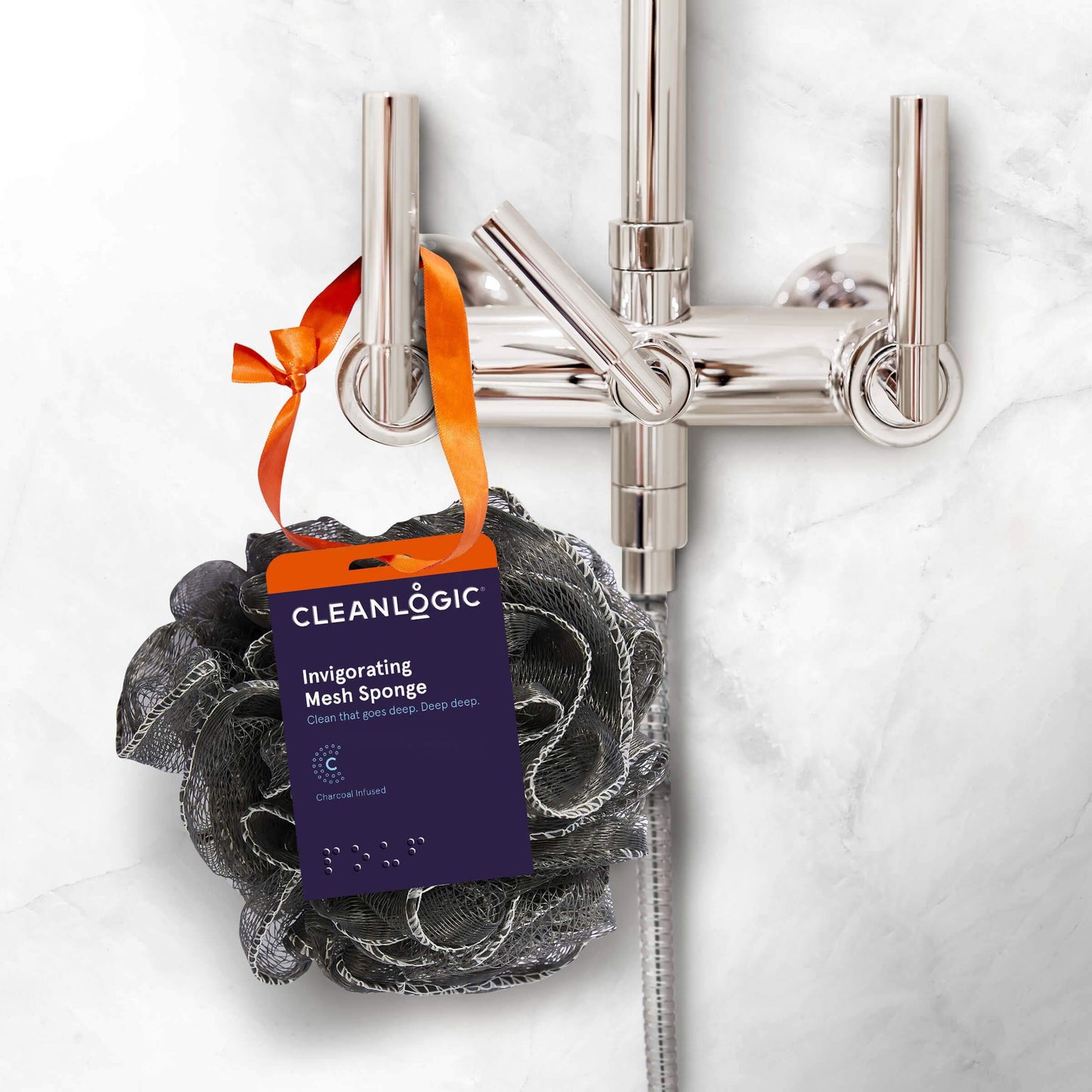 Cleanlogic Charcoal Infused Mesh Loofah Bath Sponge