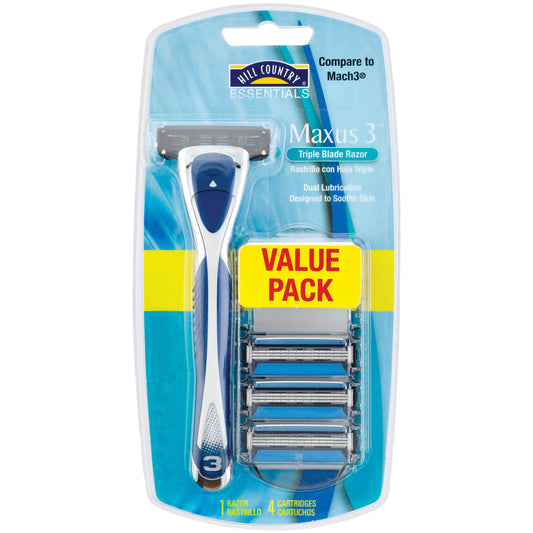 Hill Country Essentials Maxus3 Triple Blade Razor Value Pack with Refill Cartridges