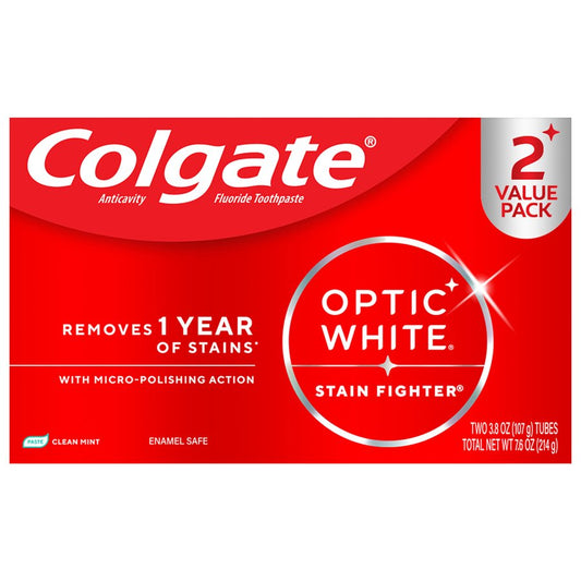 Colgate Optic White Anticavity Toothpaste - Clean Mint, 2 Pk
