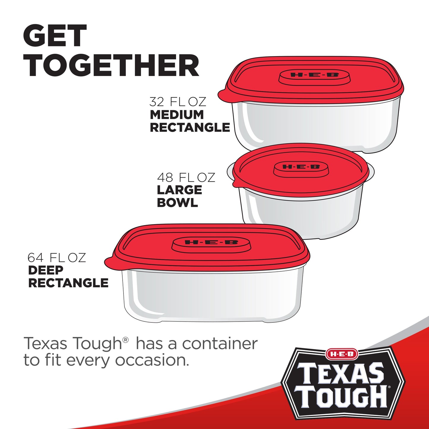 H-E-B Texas Tough Large Food Storage Container Bowls & Lids