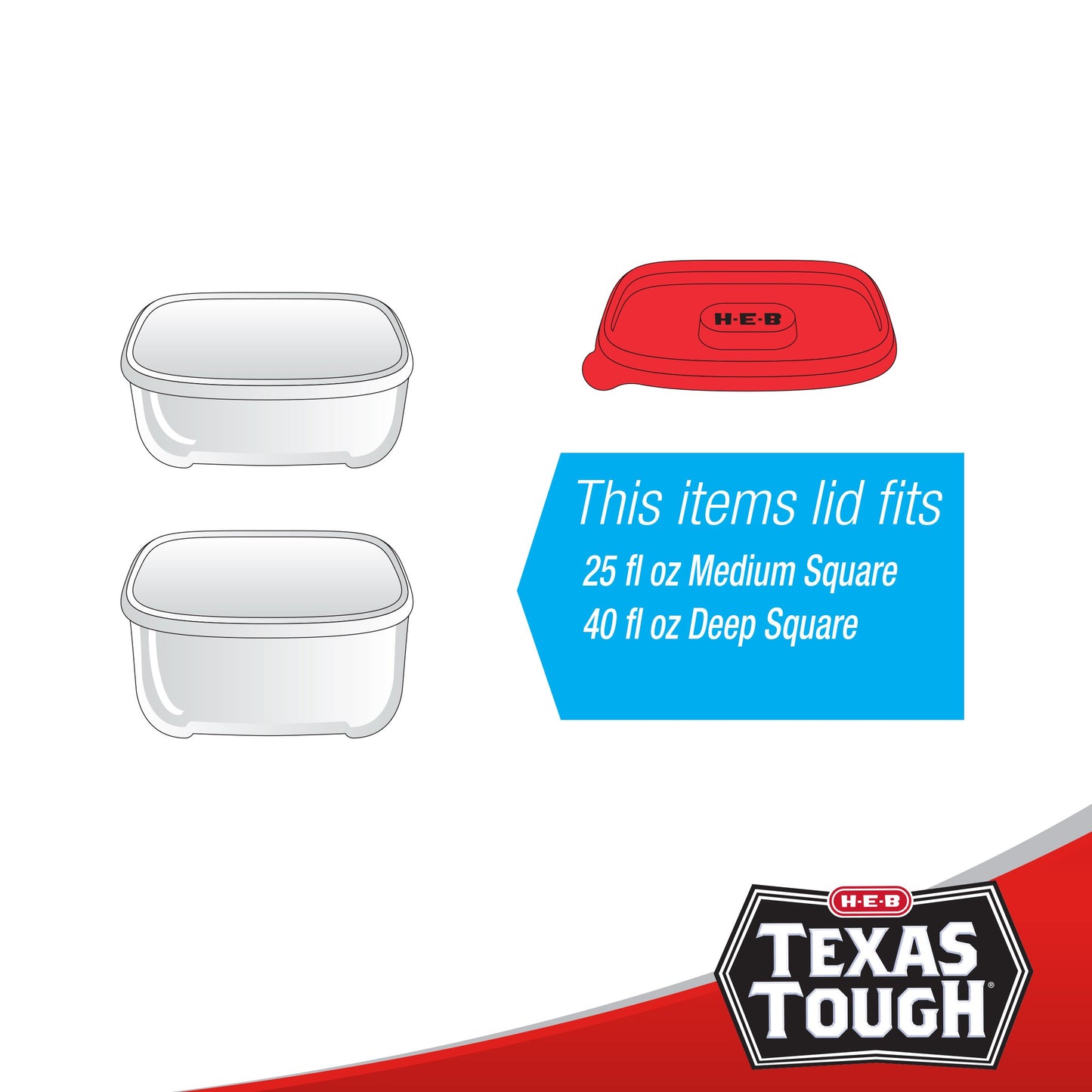 H-E-B Texas Tough Medium Square Food Storage Containers & Lids, 4 pk