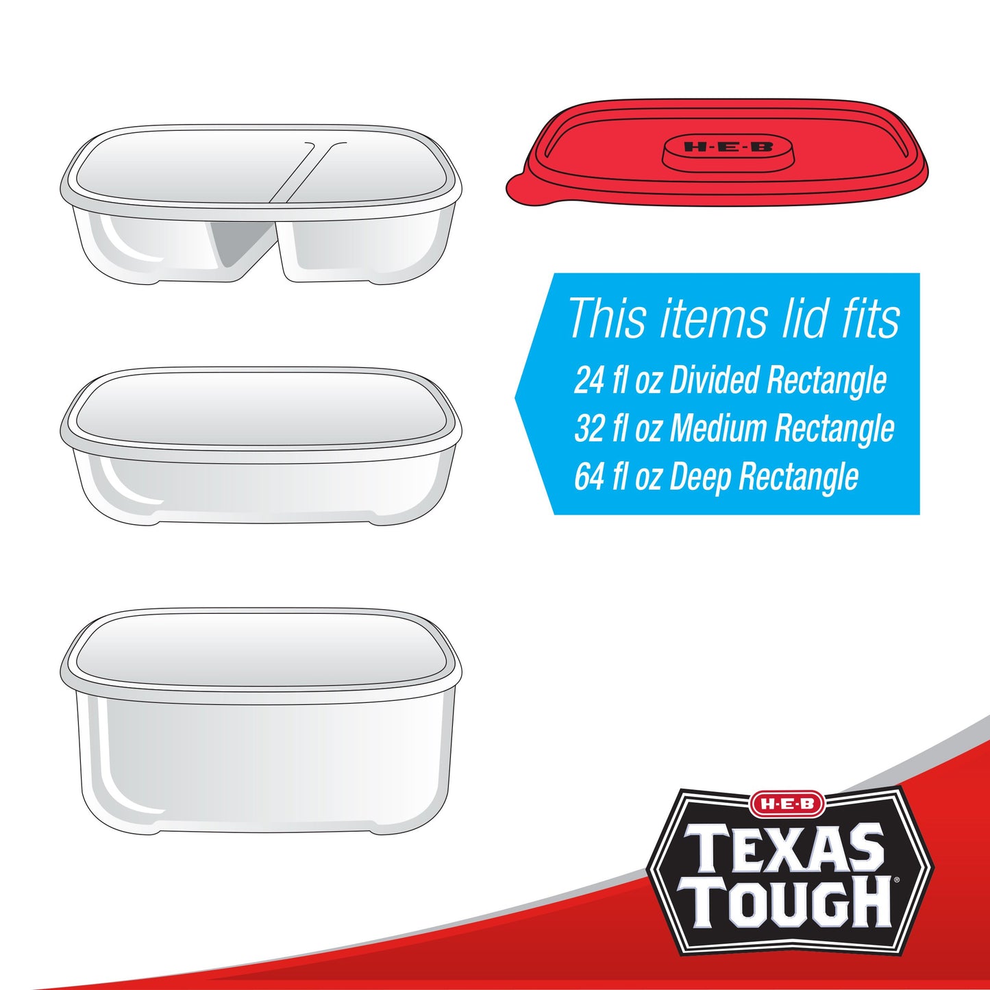 H-E-B Texas Tough Medium Rectangle Food Storage Containers & Lids, 3 pk