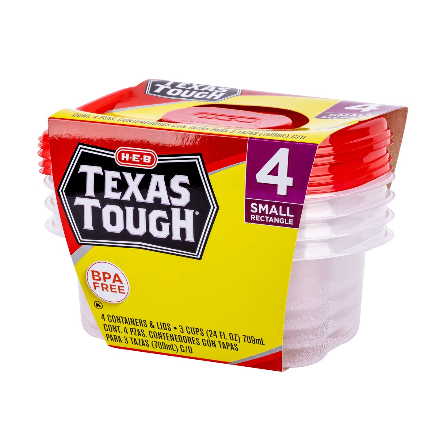 H-E-B Texas Tough Small Rectangle Food Storage Containers & Lids, 4 pk