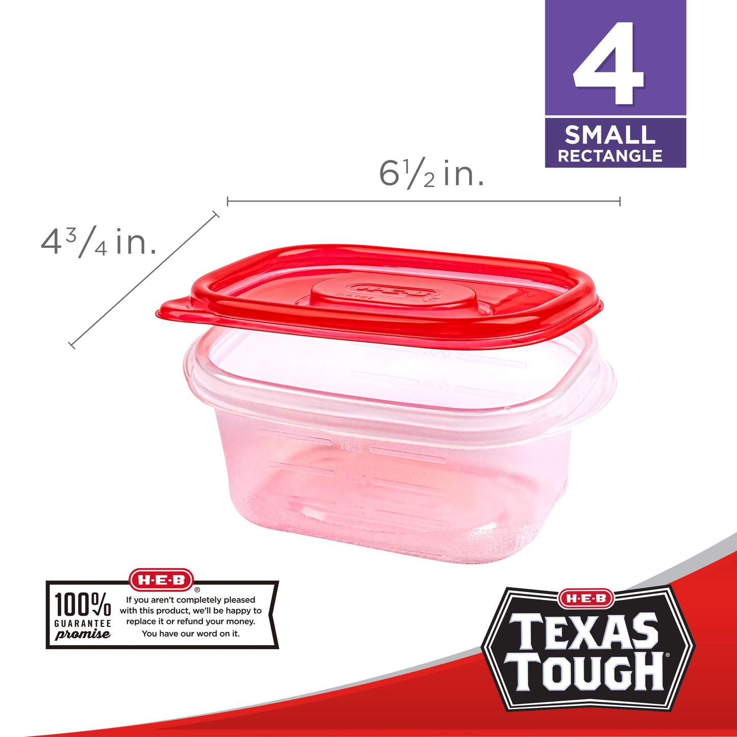 H-E-B Texas Tough Small Rectangle Food Storage Containers & Lids, 4 pk