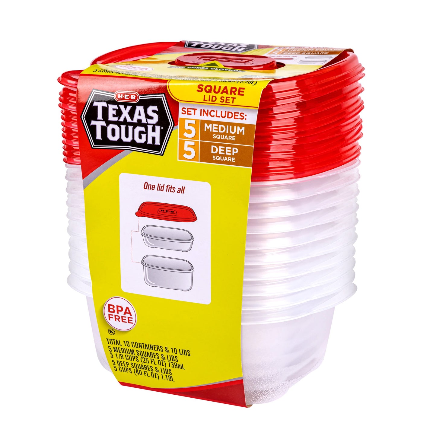 H-E-B Texas Tough Square Food Storage Containers & Lids