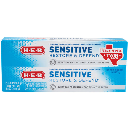 H-E-B Sensitive Fluoride Toothpaste - Fresh Mint, 2 Pk