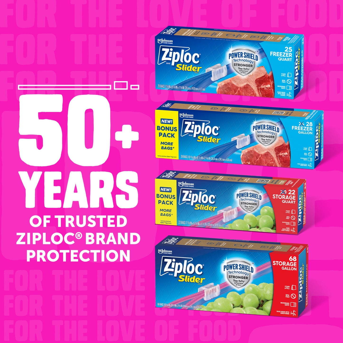 Ziploc Storage Slider Gallon Bags, Power Shield Technology, Expandable Bottom