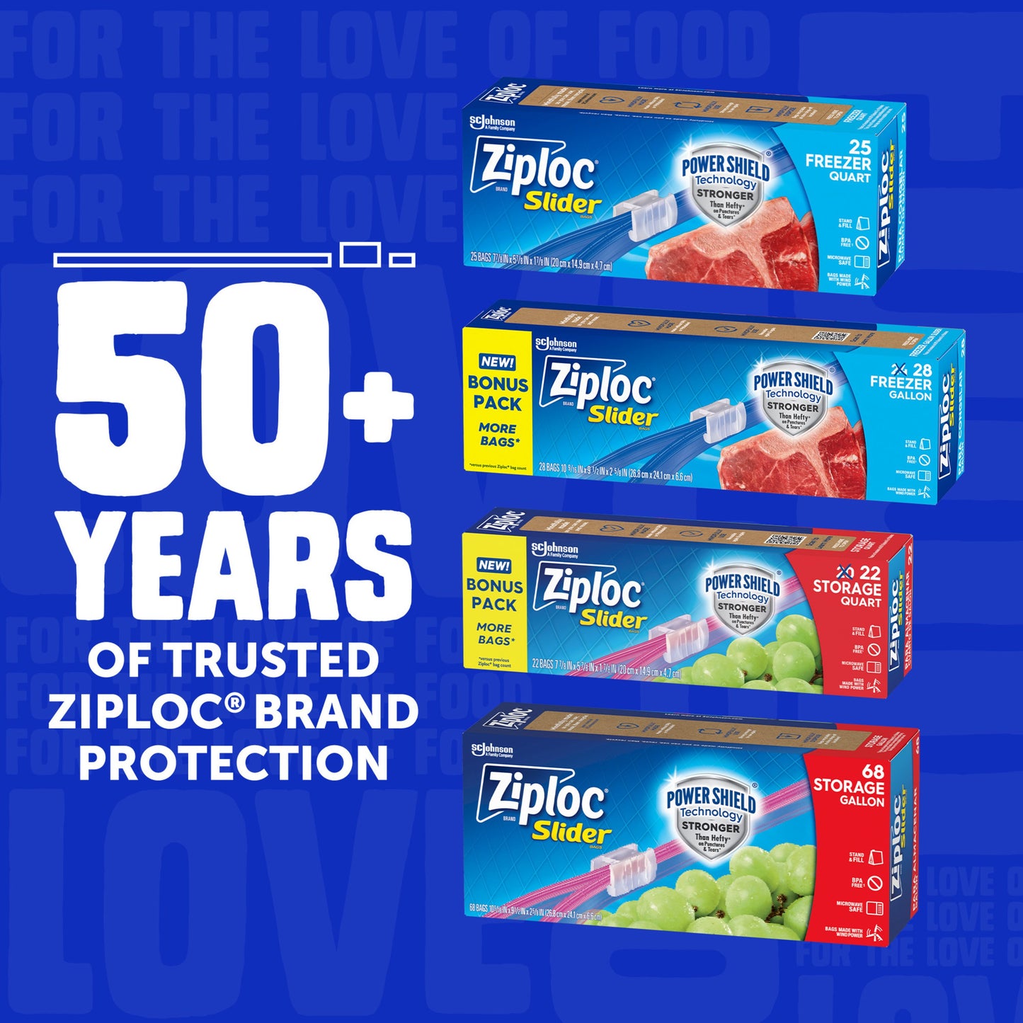 Ziploc Gallon Freezer Slider Bags, Power Shield Technology