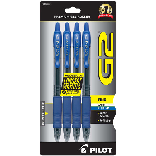 Pilot G2 0.7mm Retractable Gel Pens - Blue Ink