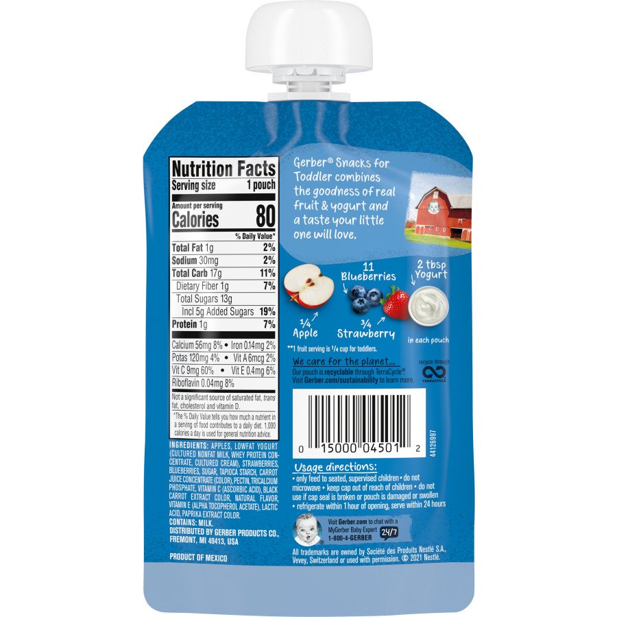 Gerber Snacks for Toddler Fruit & Yogurt Pouch - Very Berry