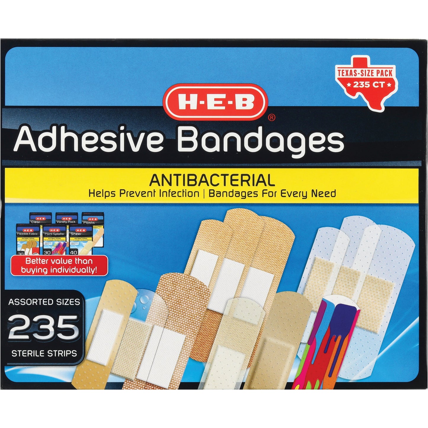 H-E-B Antibacterial Bandages, Assorted Sizes - Texas-Size Pack