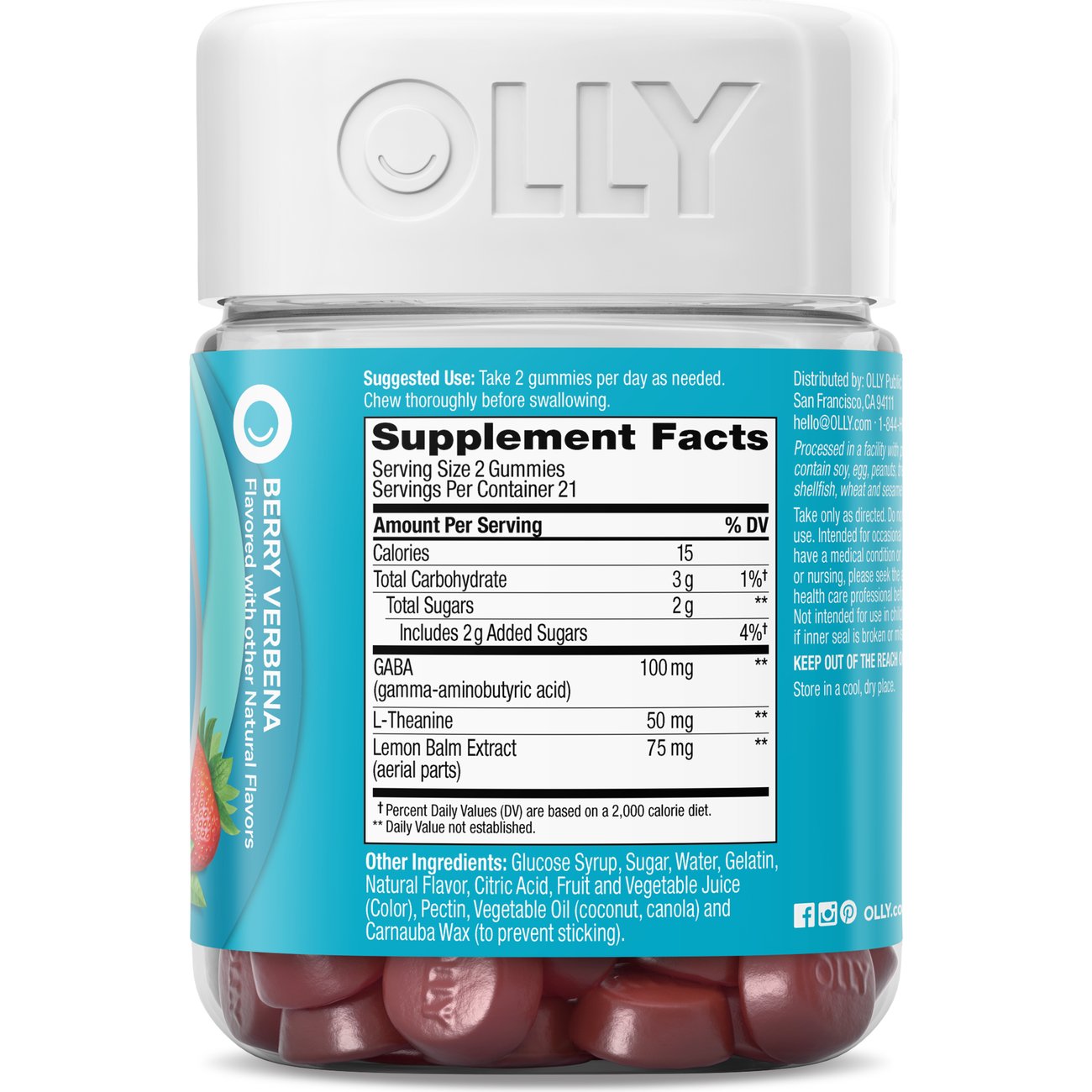 OLLY Goodbye Stress 100 mg GABA, L-Theanine, Lemon Balm Gummies - Berry