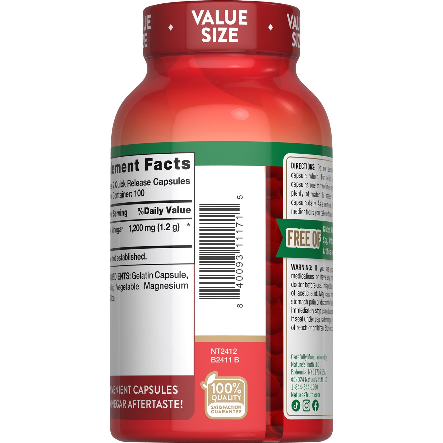 Nature's Truth Triple Strength Apple Cider Vinegar 1200mg Quick-Release Capsules
