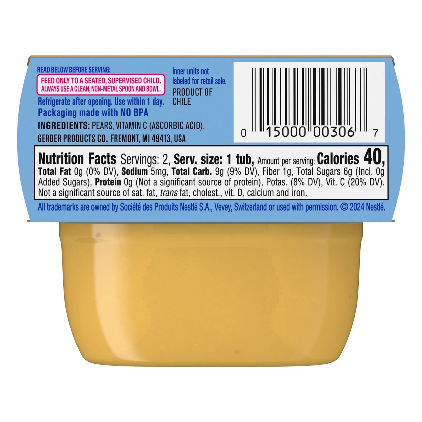 Gerber Stage 1 Baby Food - Pear, 2 oz Tubs