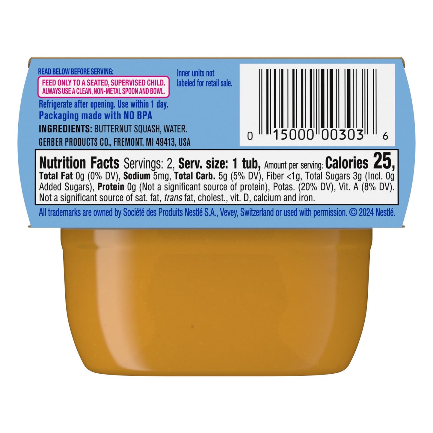 Gerber Stage 1 Baby Food - Butternut Squash, 2 oz Tubs