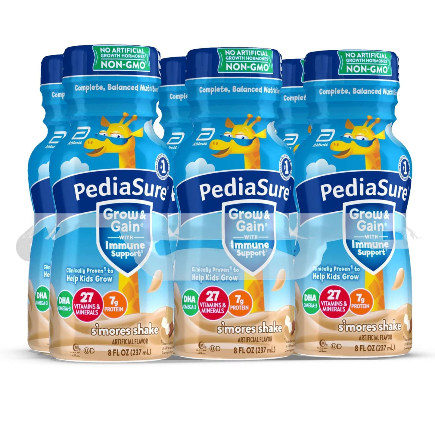 PediaSure Grow & Gain with Immune Support 7g Protein Shake for Kids - S'mores, 8 oz Bottles