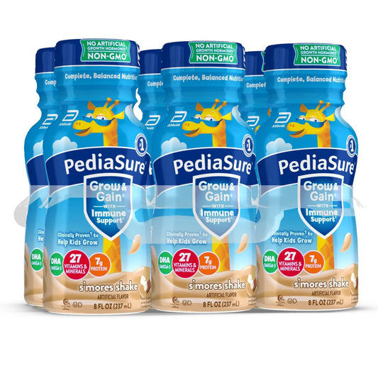 PediaSure Grow & Gain with Immune Support 7g Protein Shake for Kids - S'mores, 8 oz Bottles