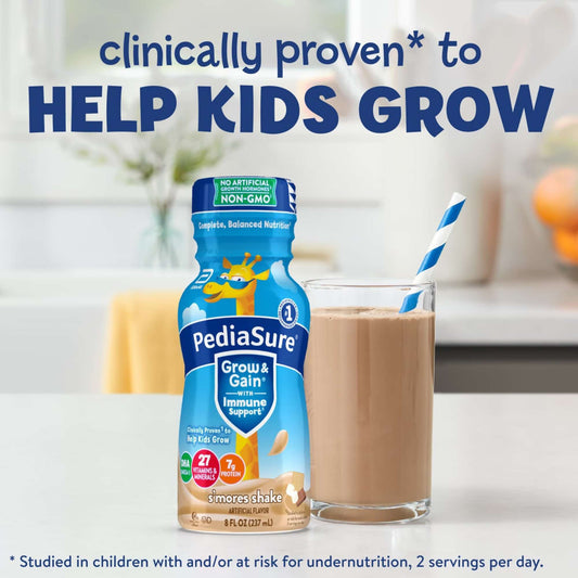 PediaSure Grow & Gain with Immune Support 7g Protein Shake for Kids - S'mores, 8 oz Bottles