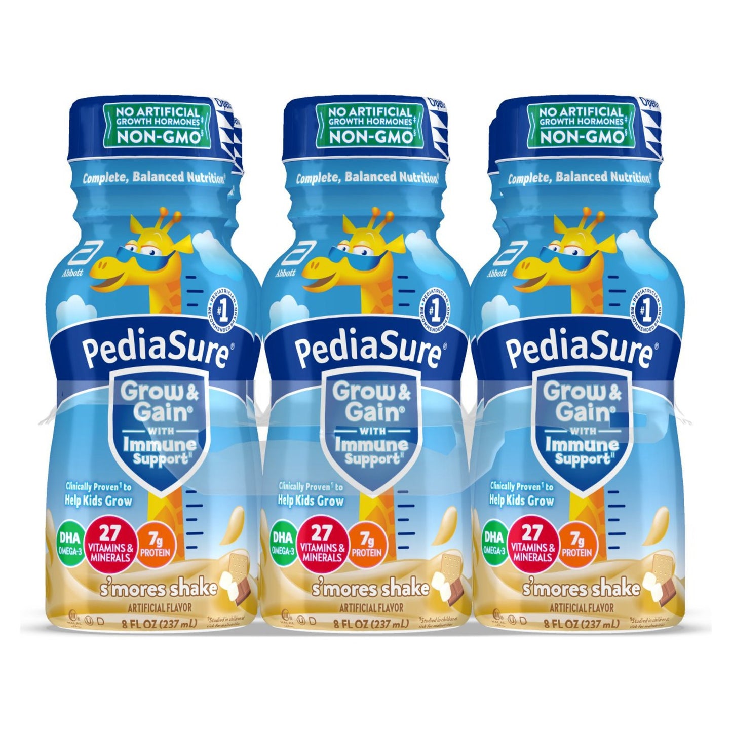 PediaSure Grow & Gain with Immune Support 7g Protein Shake for Kids - S'mores, 8 oz Bottles