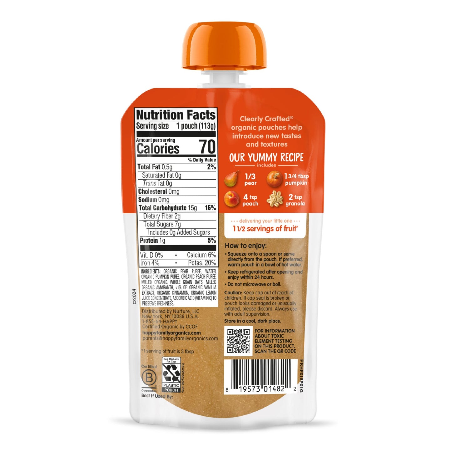 Happy Baby Organics Clearly Crafted Stage 2 Meals Pears, Pumpkin