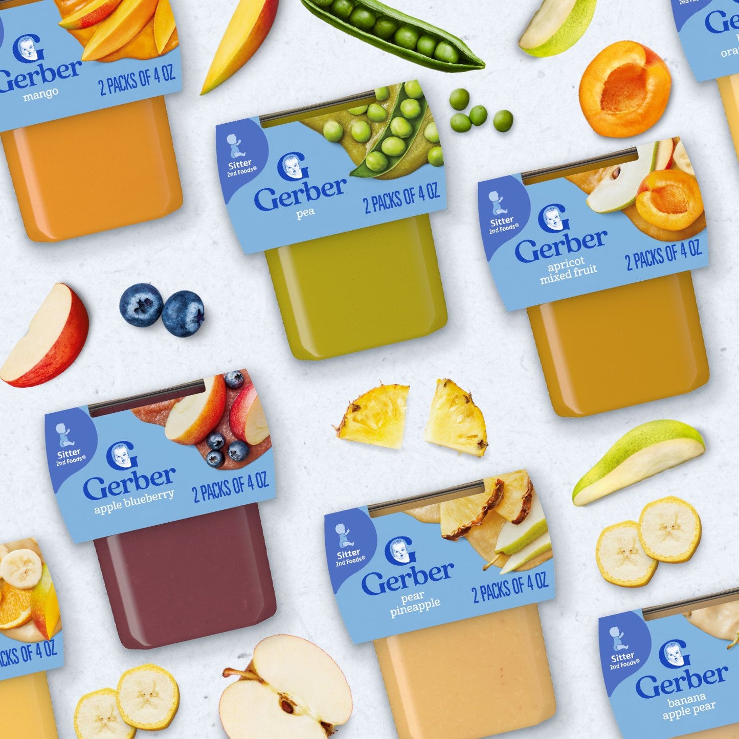 Gerber Stage 2 Baby Food - Apple Avocado, 4 oz Tubs