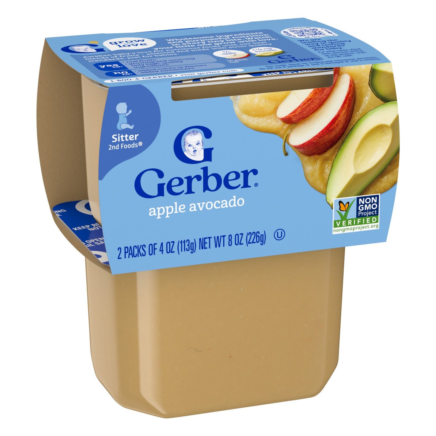 Gerber Stage 2 Baby Food - Apple Avocado, 4 oz Tubs
