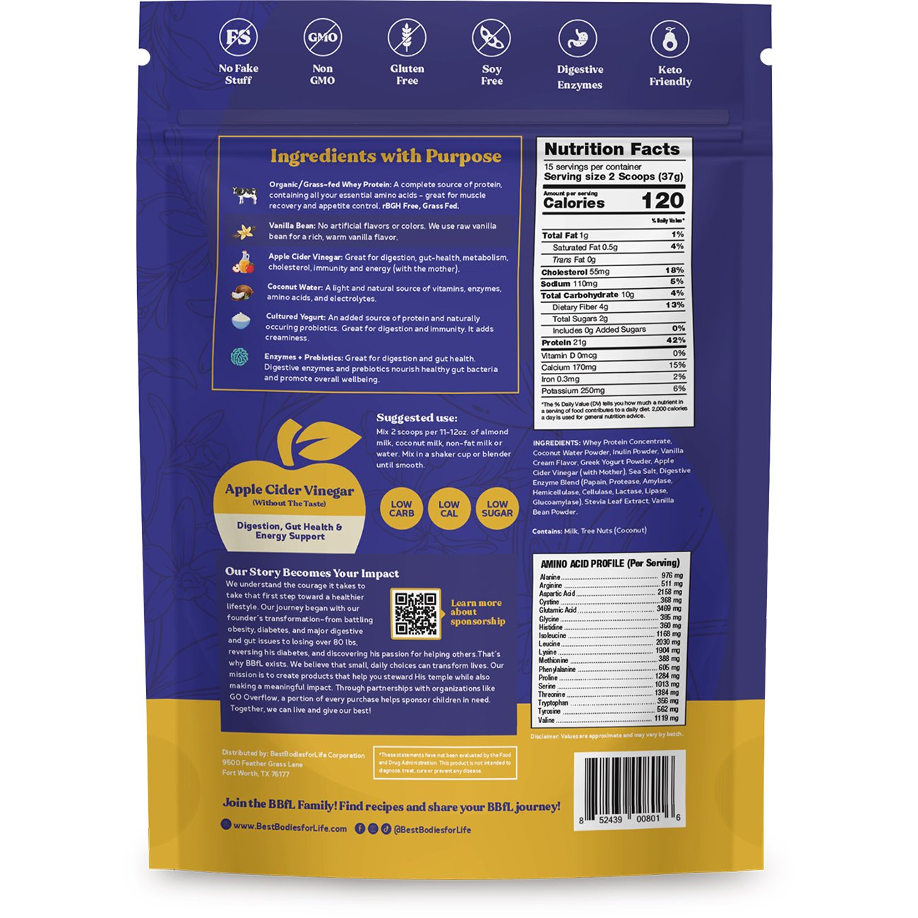 BestBodiesforLife 21g Whey Protein & Meal Replacement Lifestyle Shake - Vanilla Cream