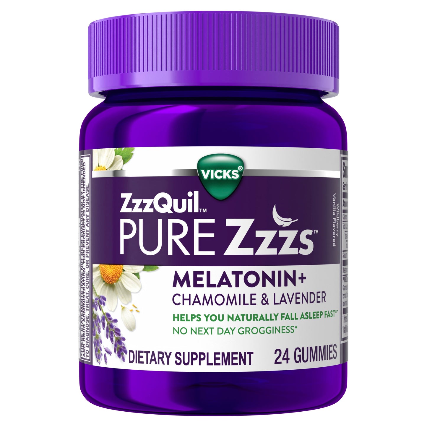 Vicks ZzzQuil PURE Zzzs Melatonin Gummies, Sleep Aid with Chamomile & Lavender, Wildberry Vanilla Flavor