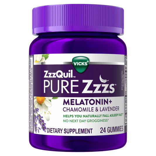 Vicks ZzzQuil PURE Zzzs Melatonin Gummies, Sleep Aid with Chamomile & Lavender, Wildberry Vanilla Flavor