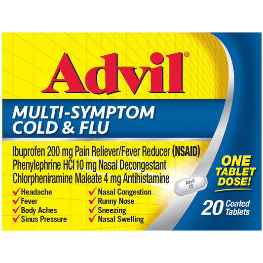 Advil Multi Symptom Cold and Flu Medicine with Ibuprofen, Phenylephrine HCL and Chlorpheniramine Maleate