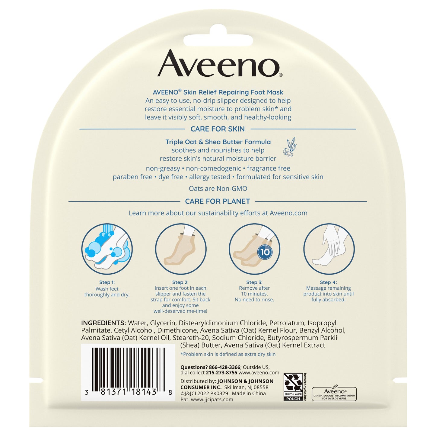 Aveeno Skin Relief Repairing Foot Mask 2 Single-Use Slippers